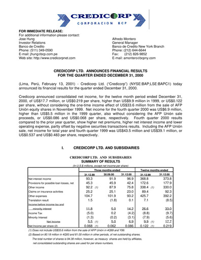 Thumbnail Credicorp Quarterly Report 2000-q4