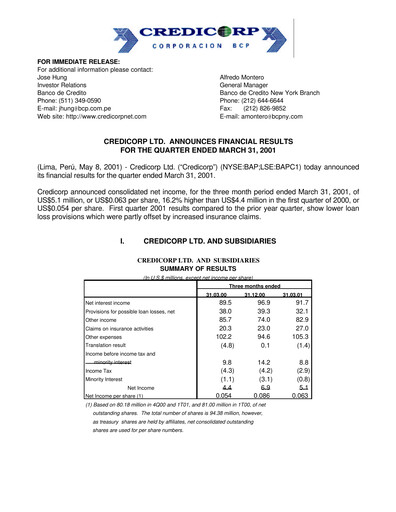 Thumbnail Credicorp Quarterly Report 2001-q1