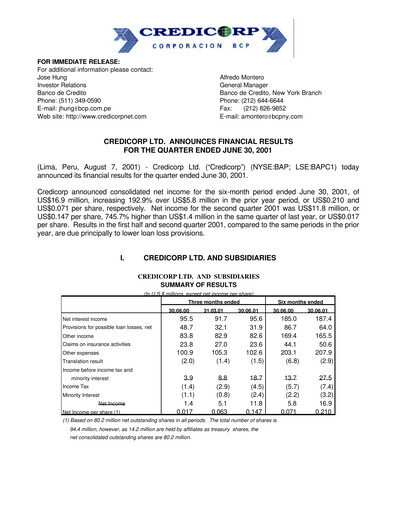 Thumbnail Credicorp Quarterly Report 2001-q2