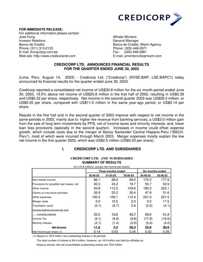 Thumbnail Credicorp Quarterly Report 2003-q2