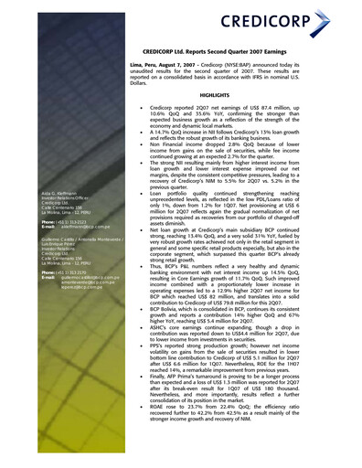 Thumbnail Credicorp Quarterly Report 2007-q2