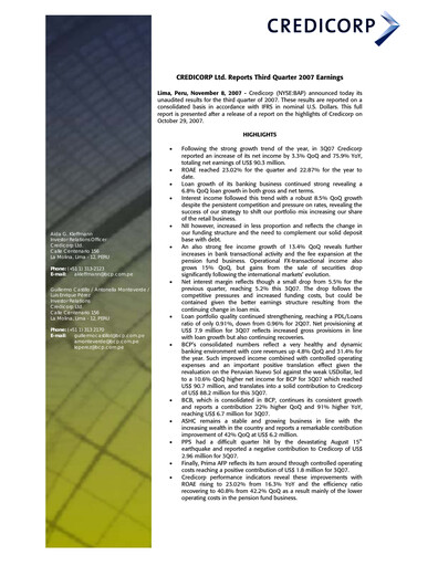 Thumbnail Credicorp Quarterly Report 2007-q3