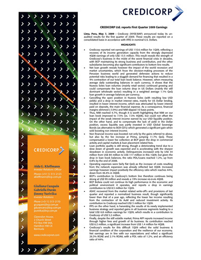 Thumbnail Credicorp Quarterly Report 2009-q1