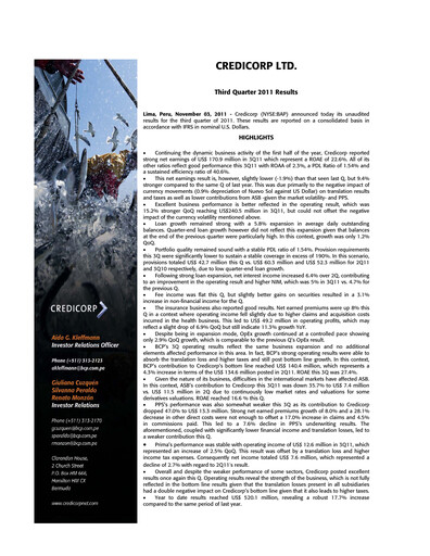 Thumbnail Credicorp Quarterly Report 2011-q3
