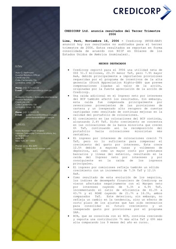 Thumbnail Credicorp Quarterly Report 2006-q3