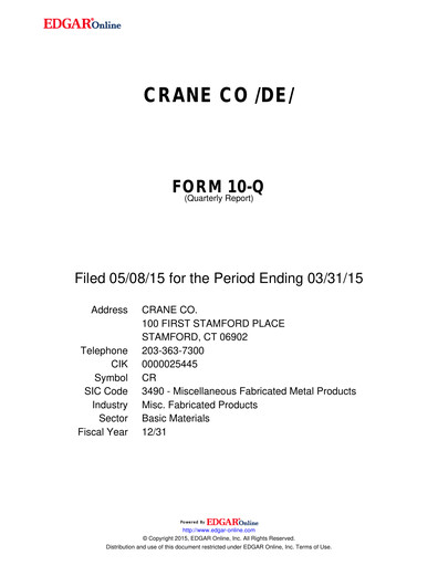 Thumbnail Crane Company Quarterly Report 2015-q1