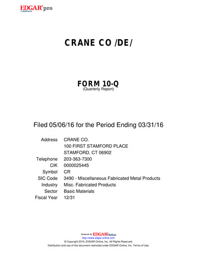 Thumbnail Crane Company Quarterly Report 2016-q1