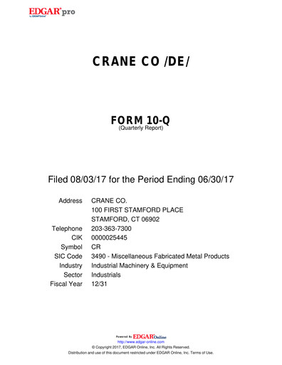 Thumbnail Crane Company Quarterly Report 2017-q2