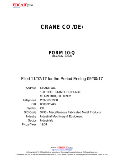 Thumbnail Crane Company Quarterly Report 2017-q3