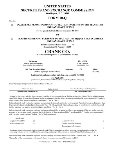 Thumbnail Crane Company Quarterly Report 2019-q3
