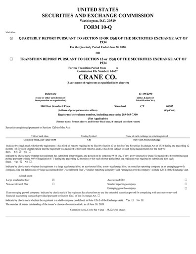 Thumbnail Crane Company Quarterly Report 2020-q2