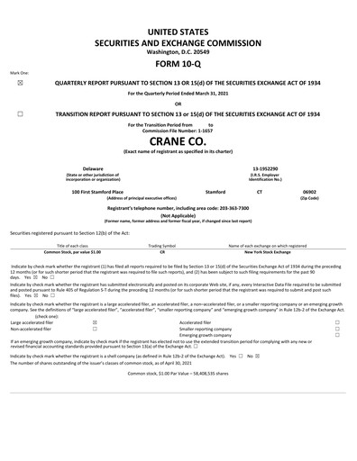Thumbnail Crane Company Quarterly Report 2021-q1