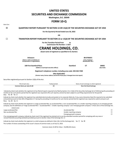 Thumbnail Crane Company Quarterly Report 2022-q2