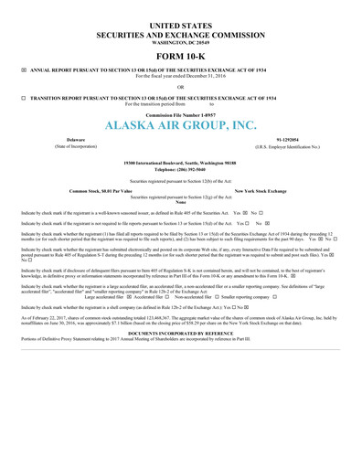 Thumbnail Alaska Airlines
 Annual Report 2016