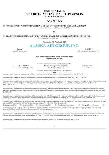 Thumbnail Alaska Airlines
 Annual Report 2020