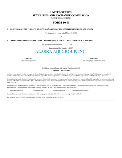 Thumbnail Alaska Airlines
 Quarterly Report 2016-q1