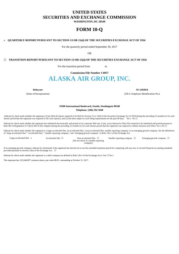 Thumbnail Alaska Airlines
 Quarterly Report 2017-q3