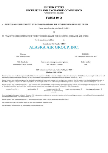 Thumbnail Alaska Airlines
 Quarterly Report 2019-q1
