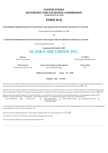 Thumbnail Alaska Airlines
 Quarterly Report 2020-q1