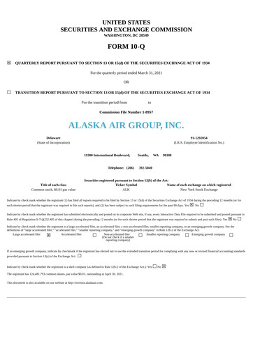 Thumbnail Alaska Airlines
 Quarterly Report 2021-q1