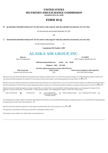 Thumbnail Alaska Airlines
 Quarterly Report 2021-q3