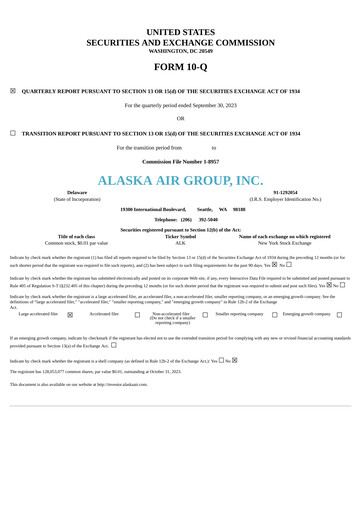 Thumbnail Alaska Airlines
 Quarterly Report 2023-q3