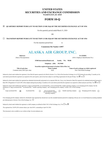 Thumbnail Alaska Airlines
 Quarterly Report 2024-q1