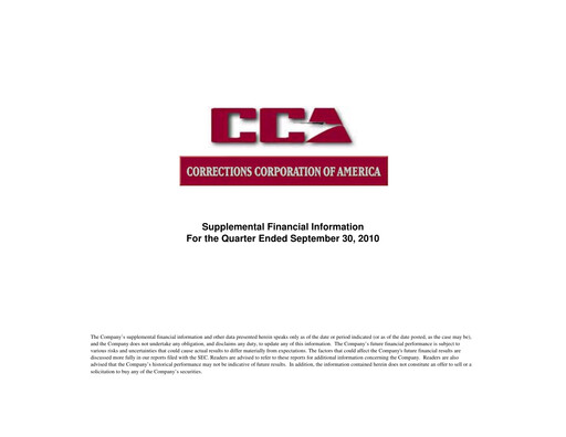 Thumbnail CoreCivic Quarterly Report 2010-q3