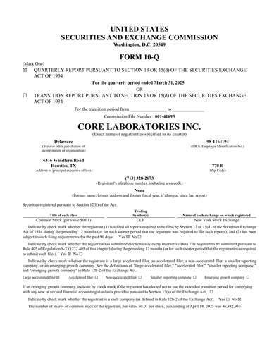 Thumbnail Core Laboratories
 Quarterly Report 2025-q1