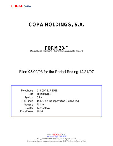 Thumbnail Copa Holdings
 Annual Report 2007