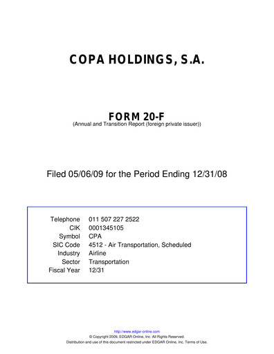 Thumbnail Copa Holdings
 Annual Report 2008