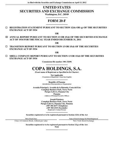 Thumbnail Copa Holdings
 Annual Report 2011