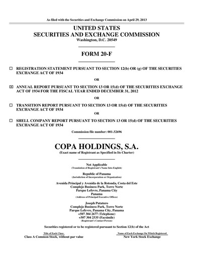 Thumbnail Copa Holdings
 Annual Report 2012