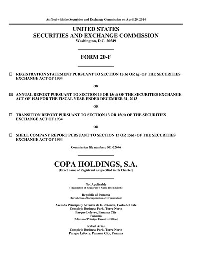 Thumbnail Copa Holdings
 Annual Report 2013