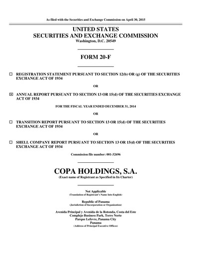 Thumbnail Copa Holdings
 Annual Report 2014