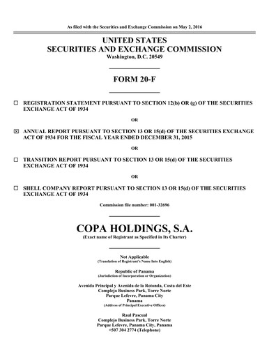 Thumbnail Copa Holdings
 Annual Report 2015