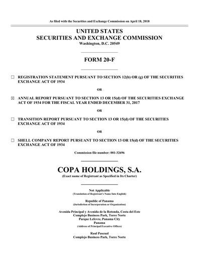 Thumbnail Copa Holdings
 Annual Report 2017