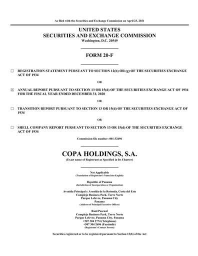 Thumbnail Copa Holdings
 Annual Report 2020