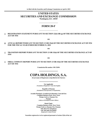 Thumbnail Copa Holdings
 Annual Report 2021