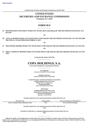 Thumbnail Copa Holdings
 Annual Report 2023