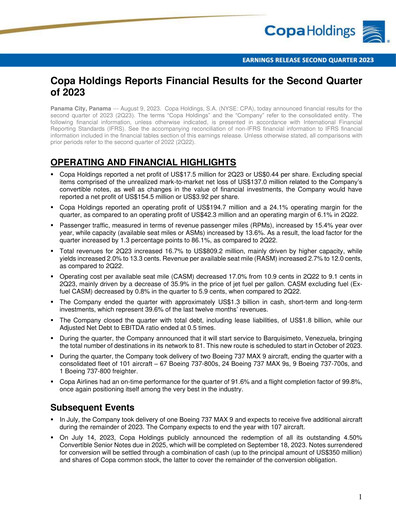 Thumbnail Copa Holdings
 Quarterly Report 2023-q2
