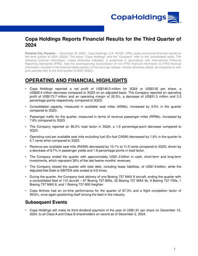 Thumbnail Copa Holdings
 Quarterly Report 2024-q3
