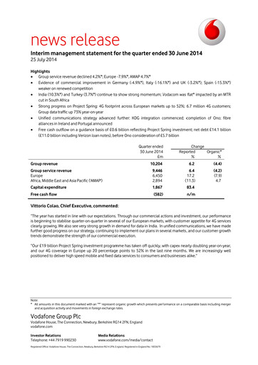 Thumbnail Vodafone Quarterly Report 2015-q1