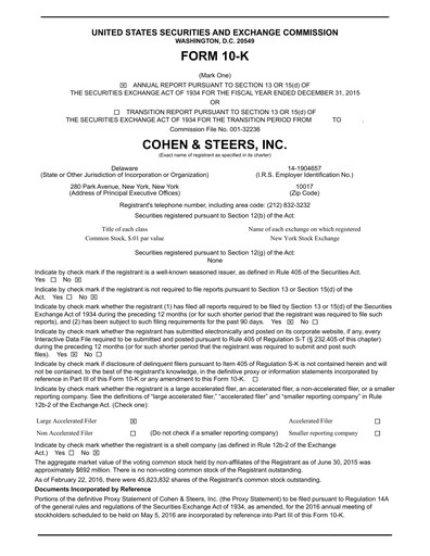 Thumbnail Cohen & Steers Financial Report 2015