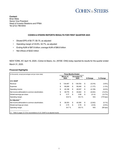 Thumbnail Cohen & Steers Quarterly Report 2025-q1