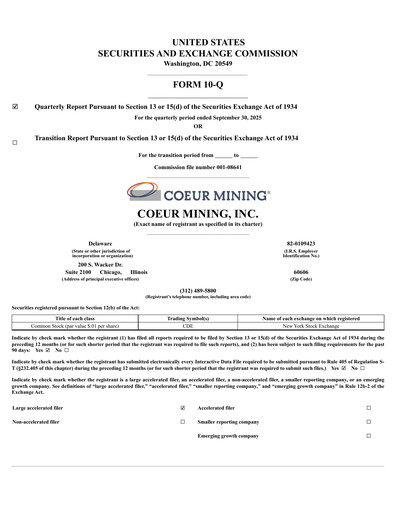 Thumbnail Coeur Mining
 Quarterly Report 2025-q3