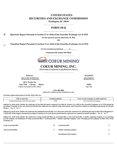 Miniature Coeur Mining
 Rapport trimestriel 2026-q2