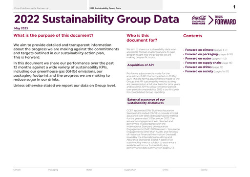 Thumbnail Coca-Cola European Partners
 ESG Report 2022