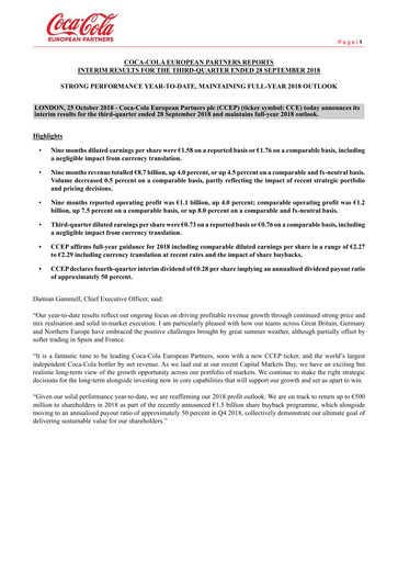 Thumbnail Coca-Cola European Partners
 Quarterly Report 2018-q3