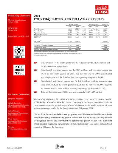 Miniature Coca-Cola FEMSA Rapport trimestriel 2004-q4